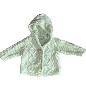 Irelands Eye Sweater Baby Hooded Knit Jacket Cardigan Size 0-1 Year Pastel Green